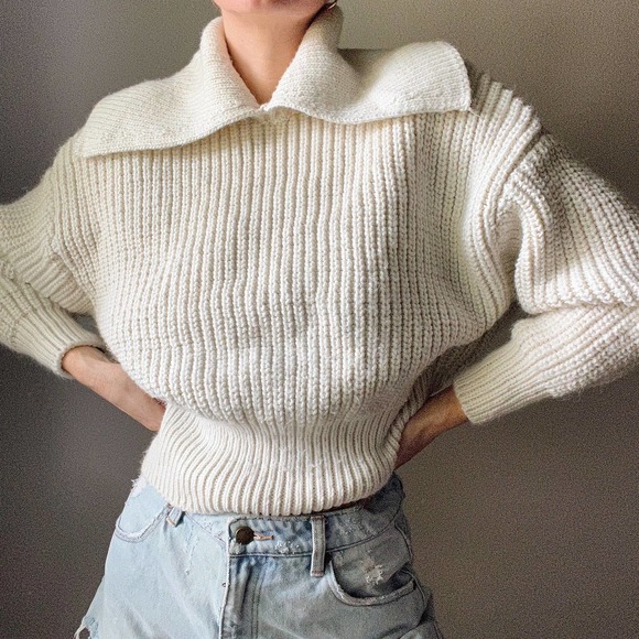 H&M Cream White Collared Rib Knit Pullover Sweater - Picture 5 of 7